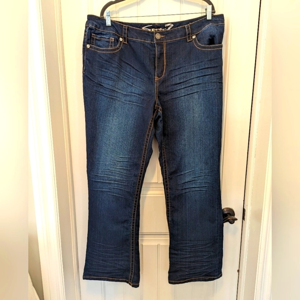 Seven luxe jeans from Lane Bryant, plus sz22, flare, crystal embellishments.